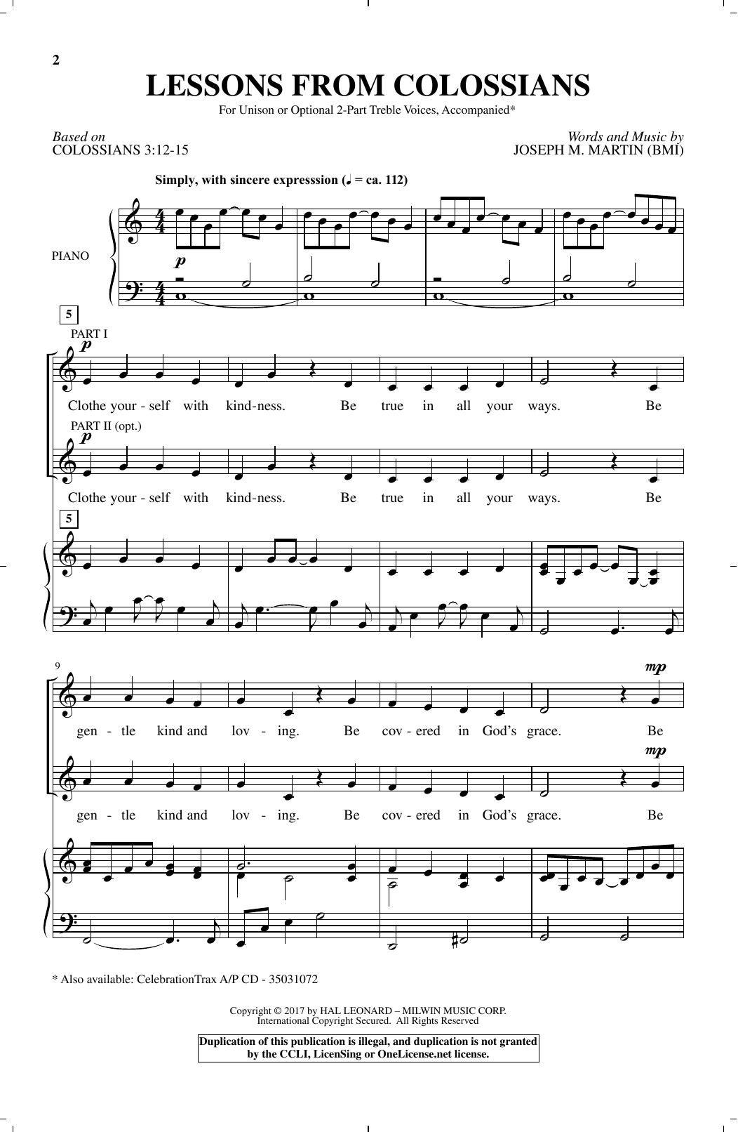 Download Joseph M. Martin Lessons From Colossians Sheet Music and learn how to play Choral PDF digital score in minutes