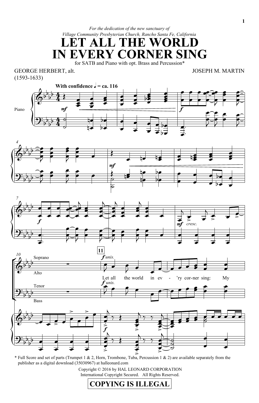 Download Joseph M. Martin Let All The World In Every Corner Sing Sheet Music and learn how to play SATB PDF digital score in minutes