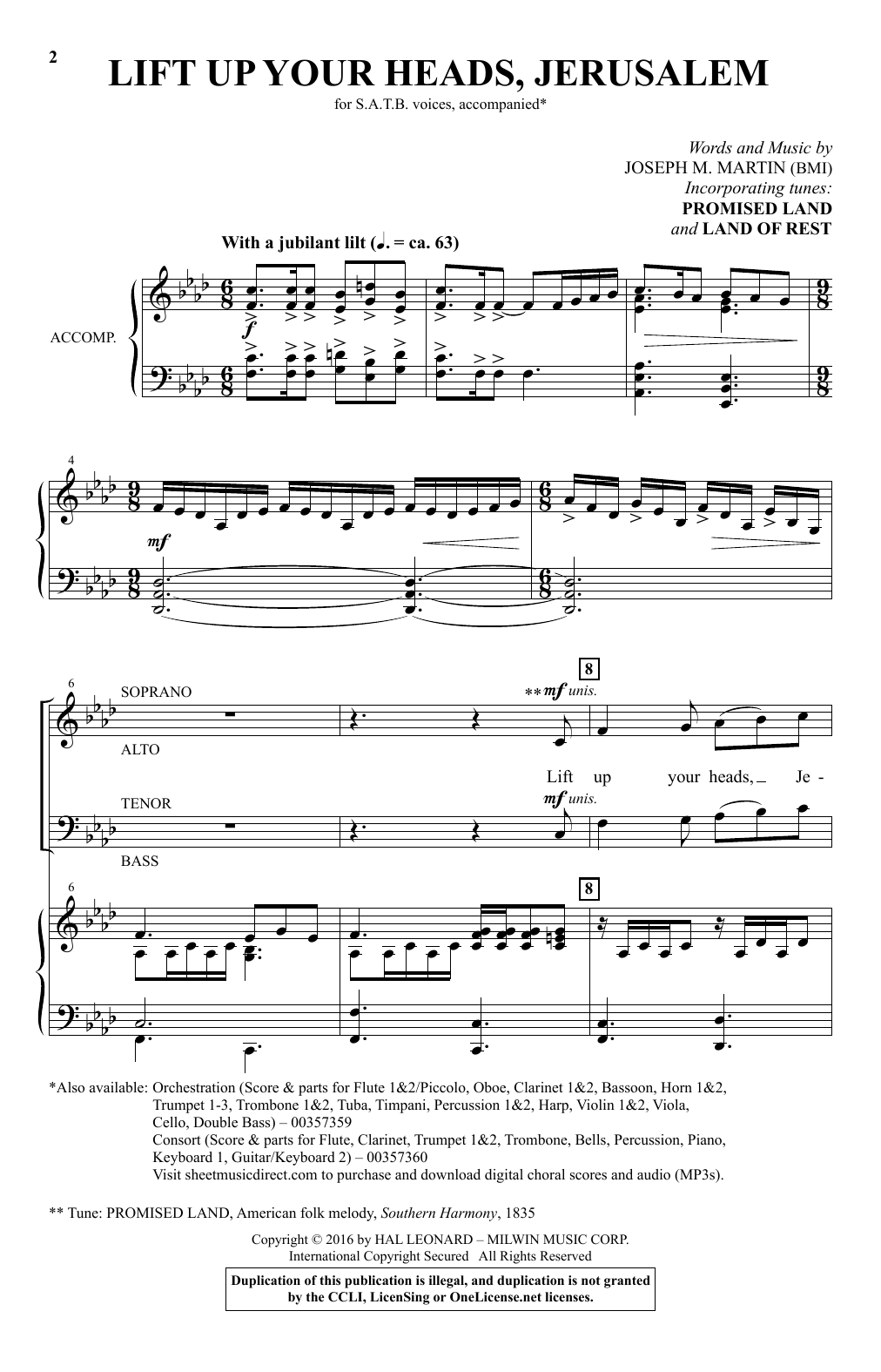 Download Joseph M. Martin Lift Up Your Heads, Jerusalem Sheet Music and learn how to play SATB Choir PDF digital score in minutes