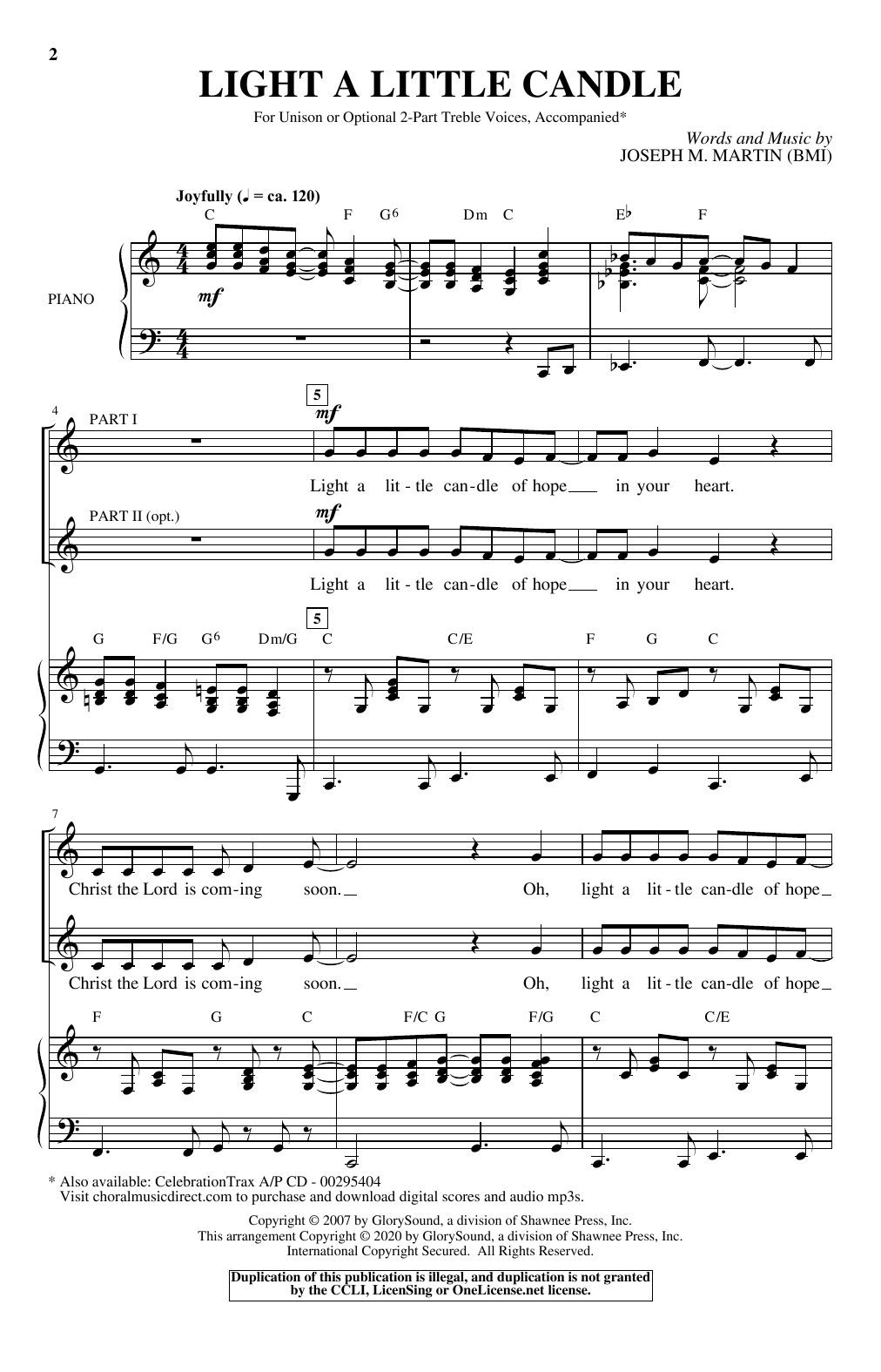 Download Joseph M. Martin Light A Little Candle Sheet Music and learn how to play Unison Choir PDF digital score in minutes