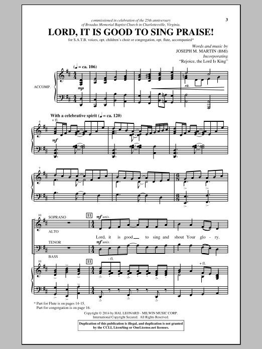 Download Joseph M. Martin Lord, It Is Good To Sing Praise! Sheet Music and learn how to play SATB PDF digital score in minutes