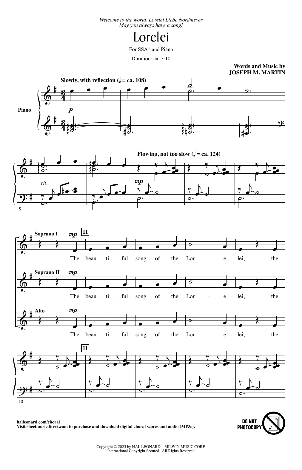 Download Joseph M. Martin Lorelei Sheet Music and learn how to play SSA Choir PDF digital score in minutes