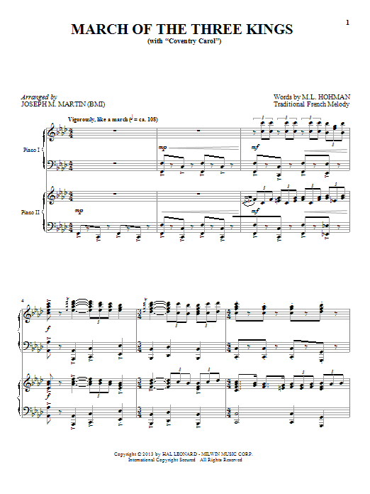 Download Joseph M. Martin March Of The Three Kings Sheet Music and learn how to play Piano Duet PDF digital score in minutes