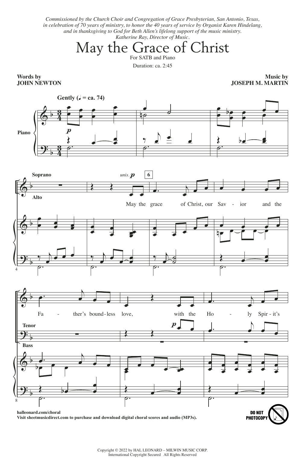 Download Joseph M. Martin May The Grace Of Christ Sheet Music and learn how to play SATB Choir PDF digital score in minutes