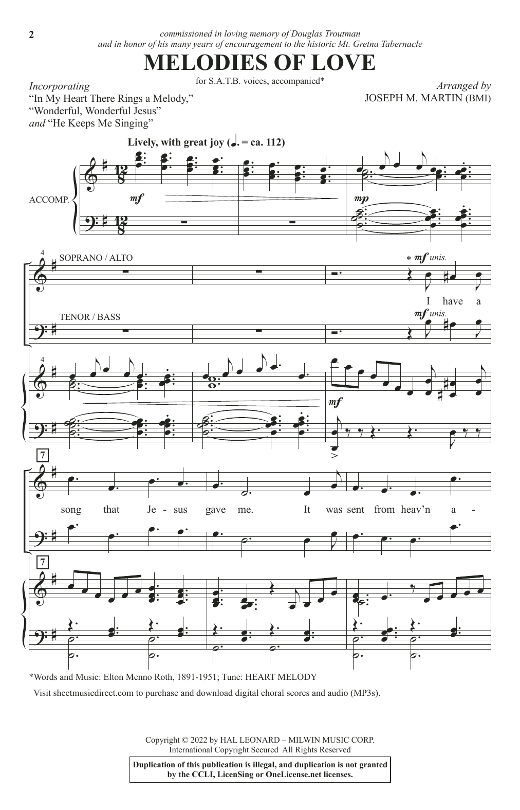 Download Joseph M. Martin Melodies Of Love Sheet Music and learn how to play SATB Choir PDF digital score in minutes