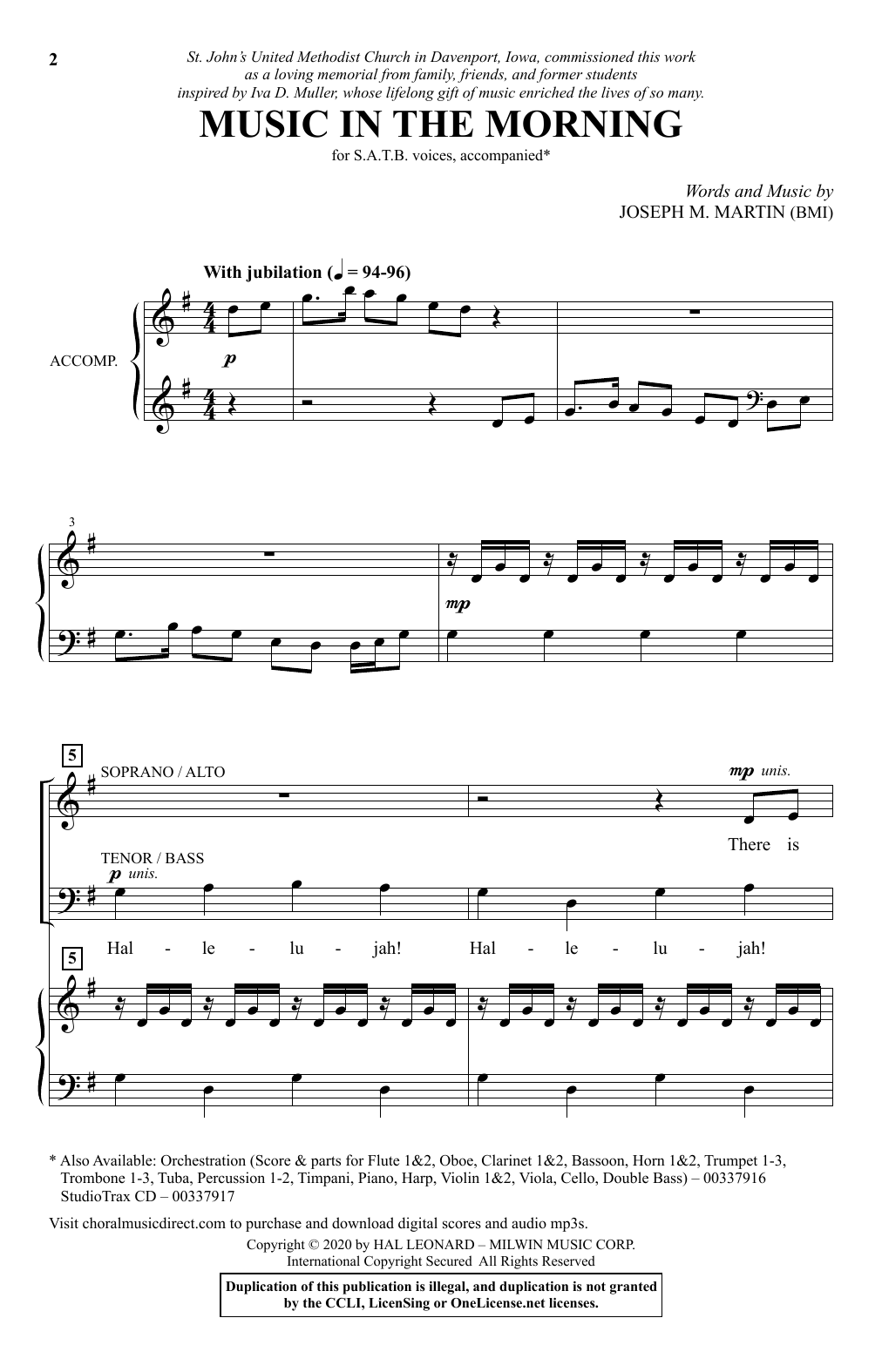 Download Joseph M. Martin Music In The Morning Sheet Music and learn how to play SATB Choir PDF digital score in minutes