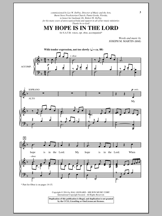 Download Joseph M. Martin My Hope Is In The Lord Sheet Music and learn how to play SATB PDF digital score in minutes