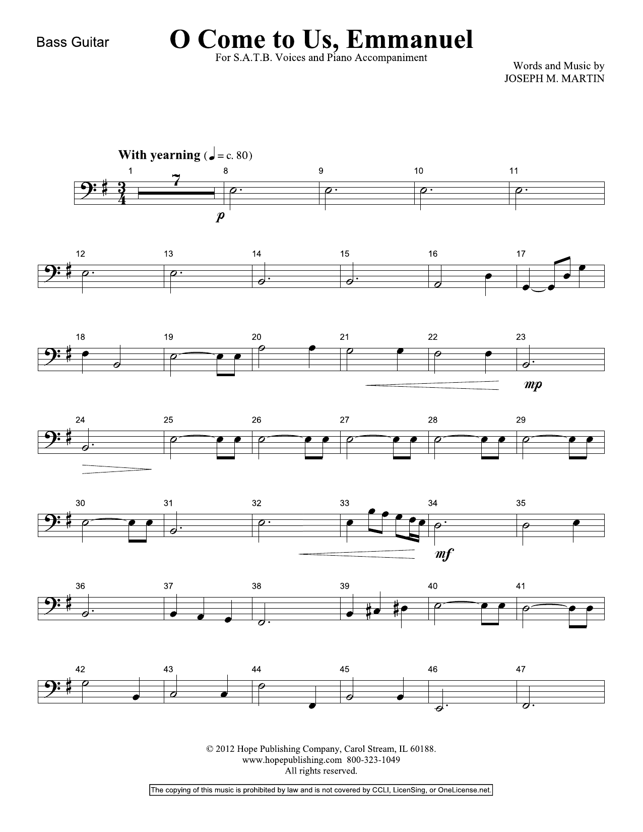 Download Joseph M. Martin O Come To Us, Emmanuel - Bass Guitar Sheet Music and learn how to play Choir Instrumental Pak PDF digital score in minutes