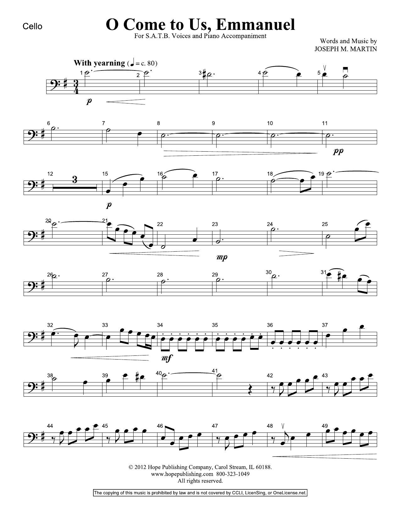 Download Joseph M. Martin O Come To Us, Emmanuel - Cello Sheet Music and learn how to play Choir Instrumental Pak PDF digital score in minutes