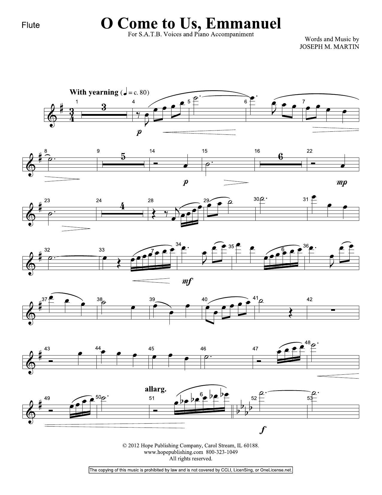 Download Joseph M. Martin O Come To Us, Emmanuel - Flute Sheet Music and learn how to play Choir Instrumental Pak PDF digital score in minutes