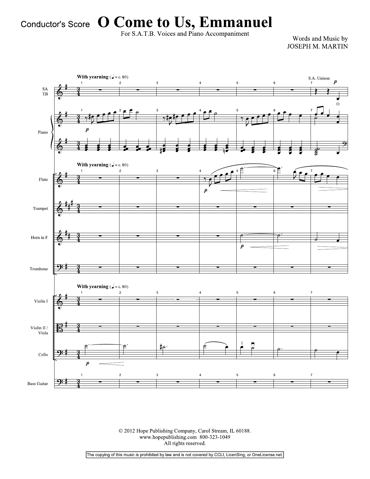 Download Joseph M. Martin O Come To Us, Emmanuel - Full Score Sheet Music and learn how to play Choir Instrumental Pak PDF digital score in minutes