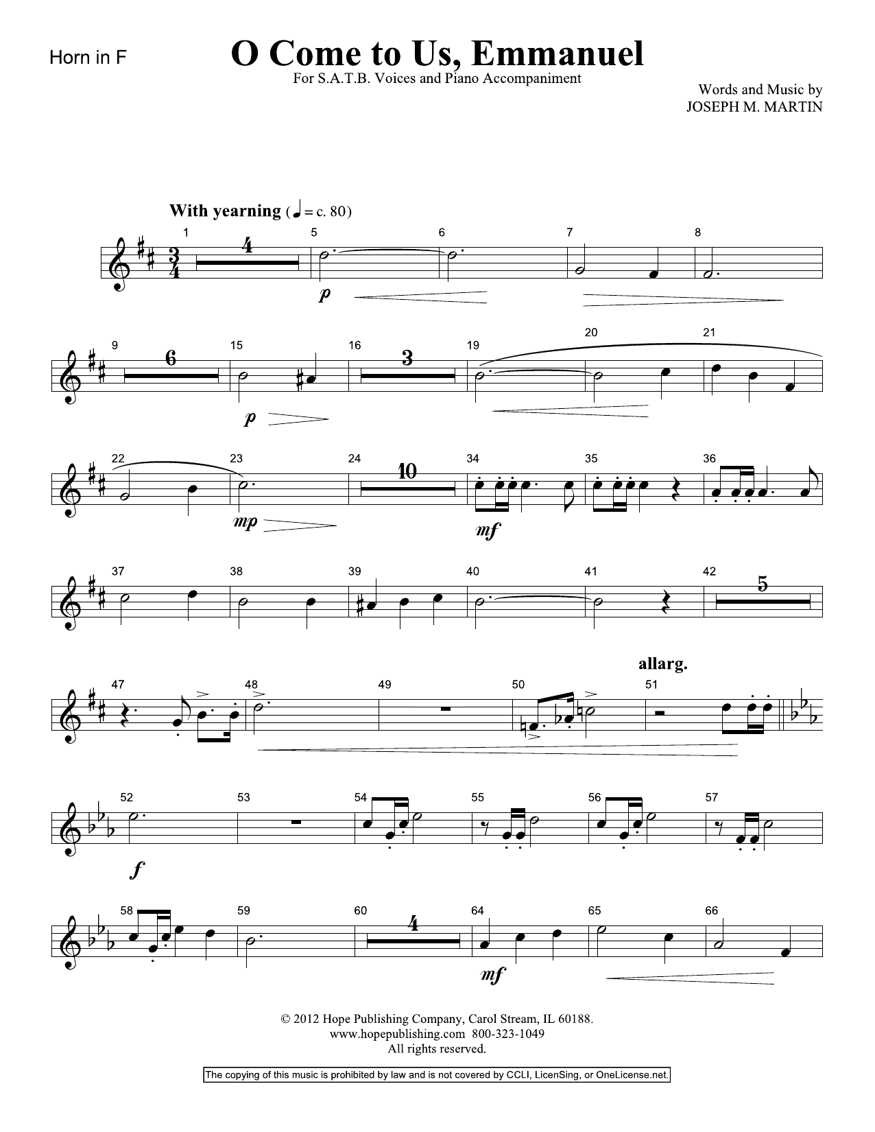 Download Joseph M. Martin O Come To Us, Emmanuel - Horn Sheet Music and learn how to play Choir Instrumental Pak PDF digital score in minutes