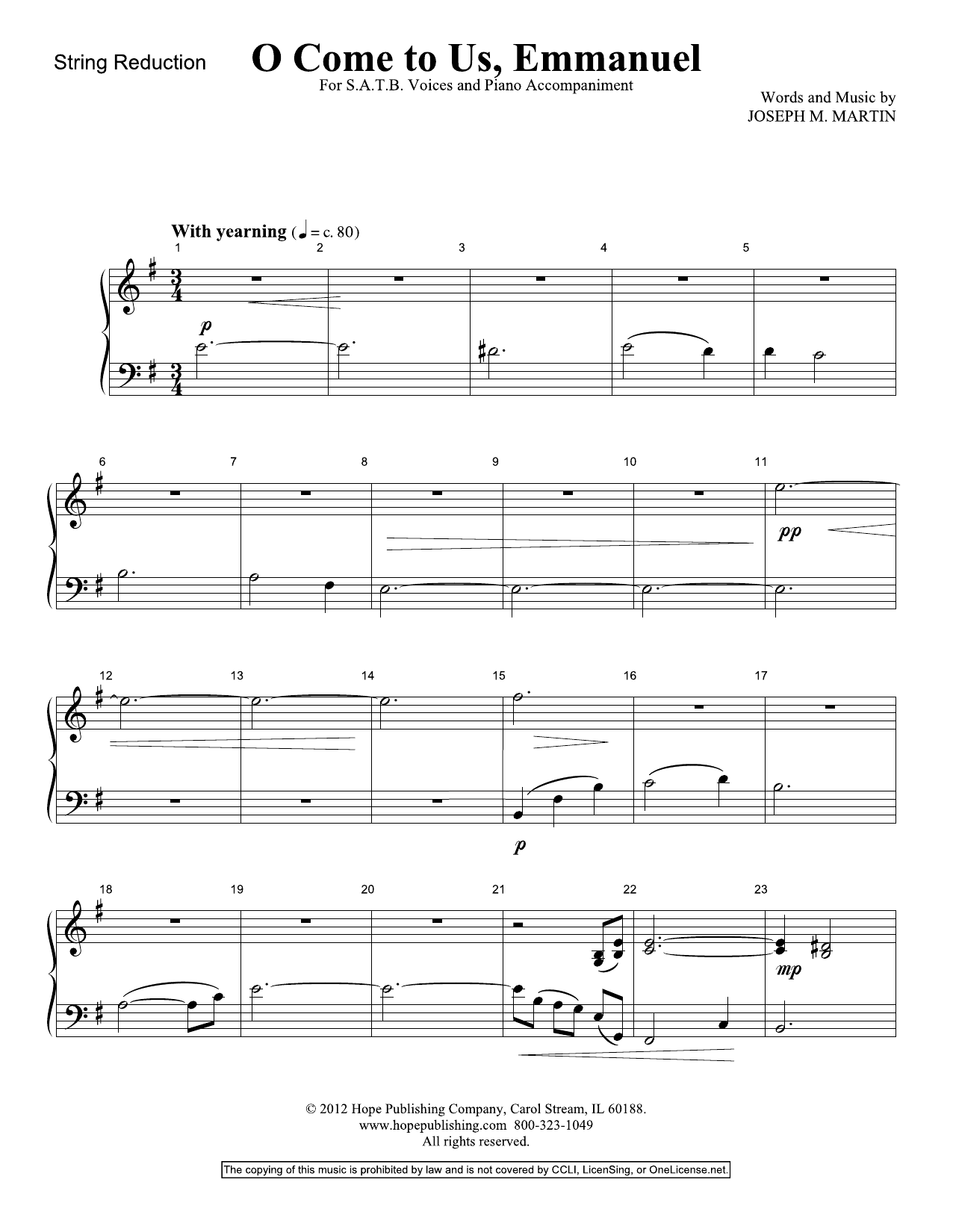 Download Joseph M. Martin O Come To Us, Emmanuel - Keyboard String Reduction Sheet Music and learn how to play Choir Instrumental Pak PDF digital score in minutes