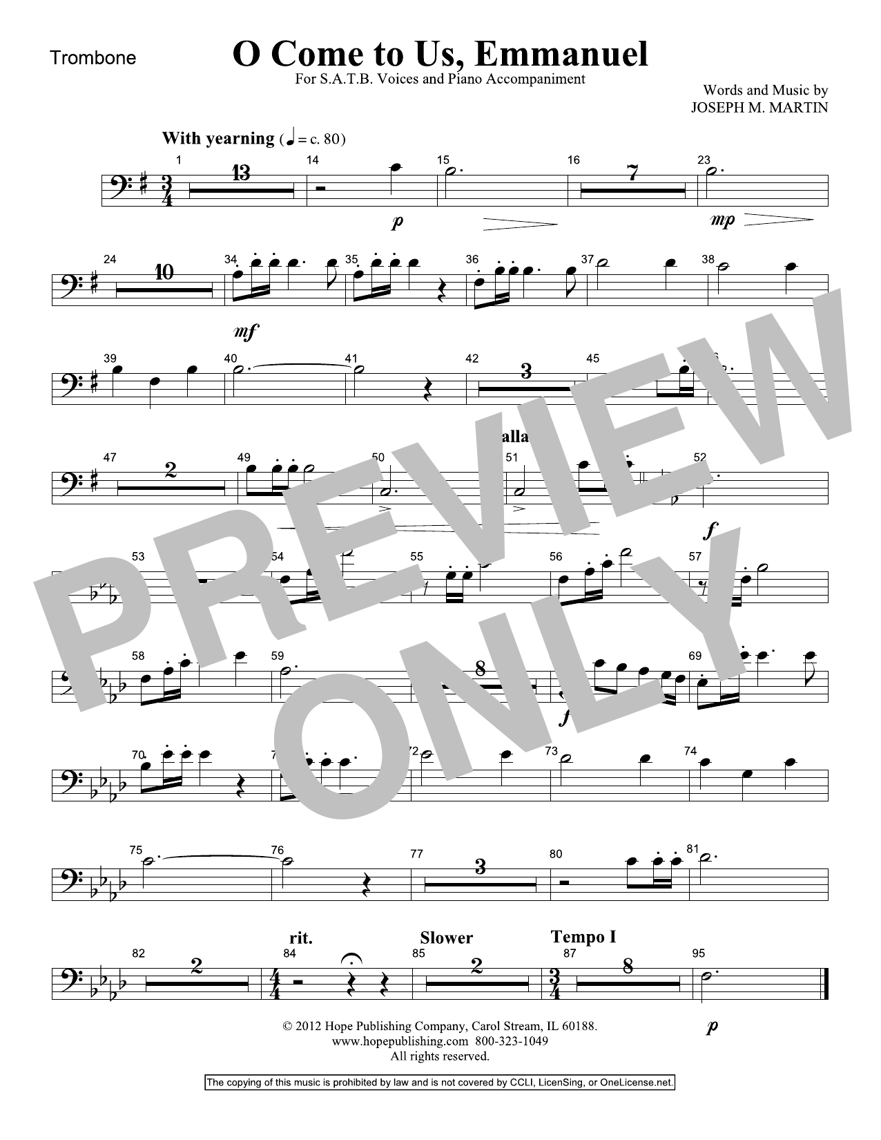 Download Joseph M. Martin O Come To Us, Emmanuel - Trombone Sheet Music and learn how to play Choir Instrumental Pak PDF digital score in minutes