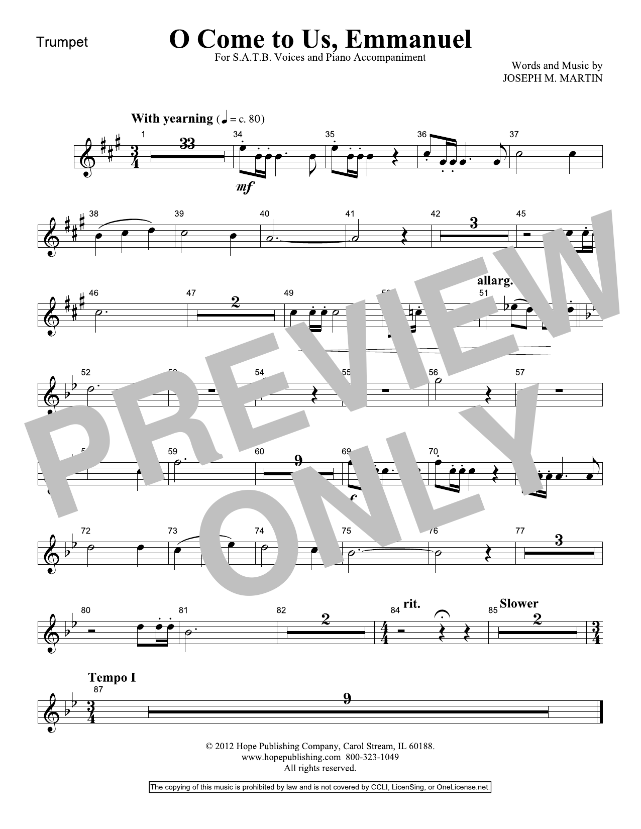 Download Joseph M. Martin O Come To Us, Emmanuel - Trumpet Sheet Music and learn how to play Choir Instrumental Pak PDF digital score in minutes