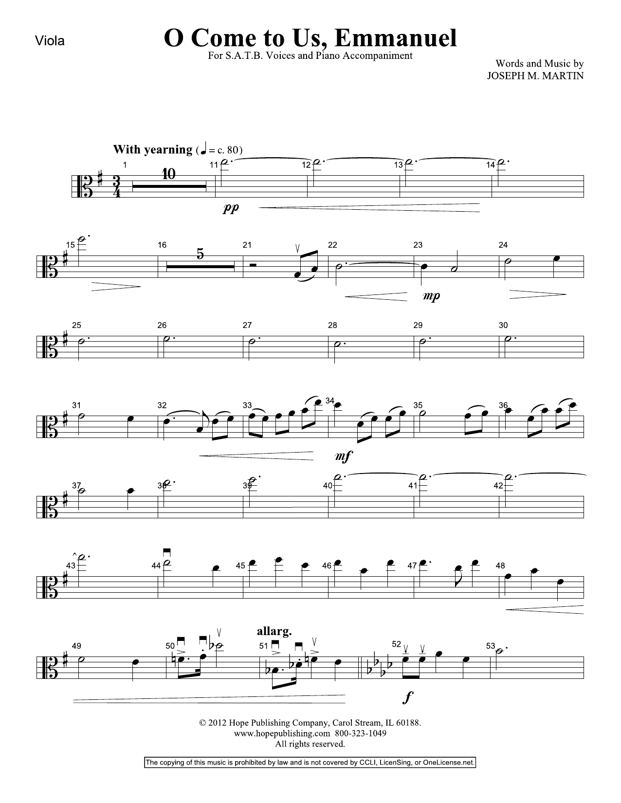 Download Joseph M. Martin O Come To Us, Emmanuel - Viola Sheet Music and learn how to play Choir Instrumental Pak PDF digital score in minutes