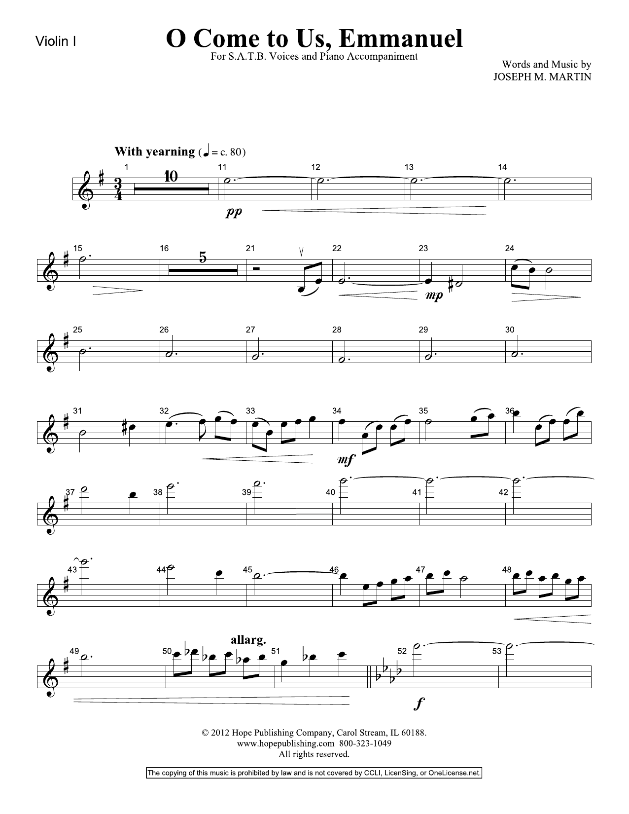 Download Joseph M. Martin O Come To Us, Emmanuel - Violin 1 Sheet Music and learn how to play Choir Instrumental Pak PDF digital score in minutes
