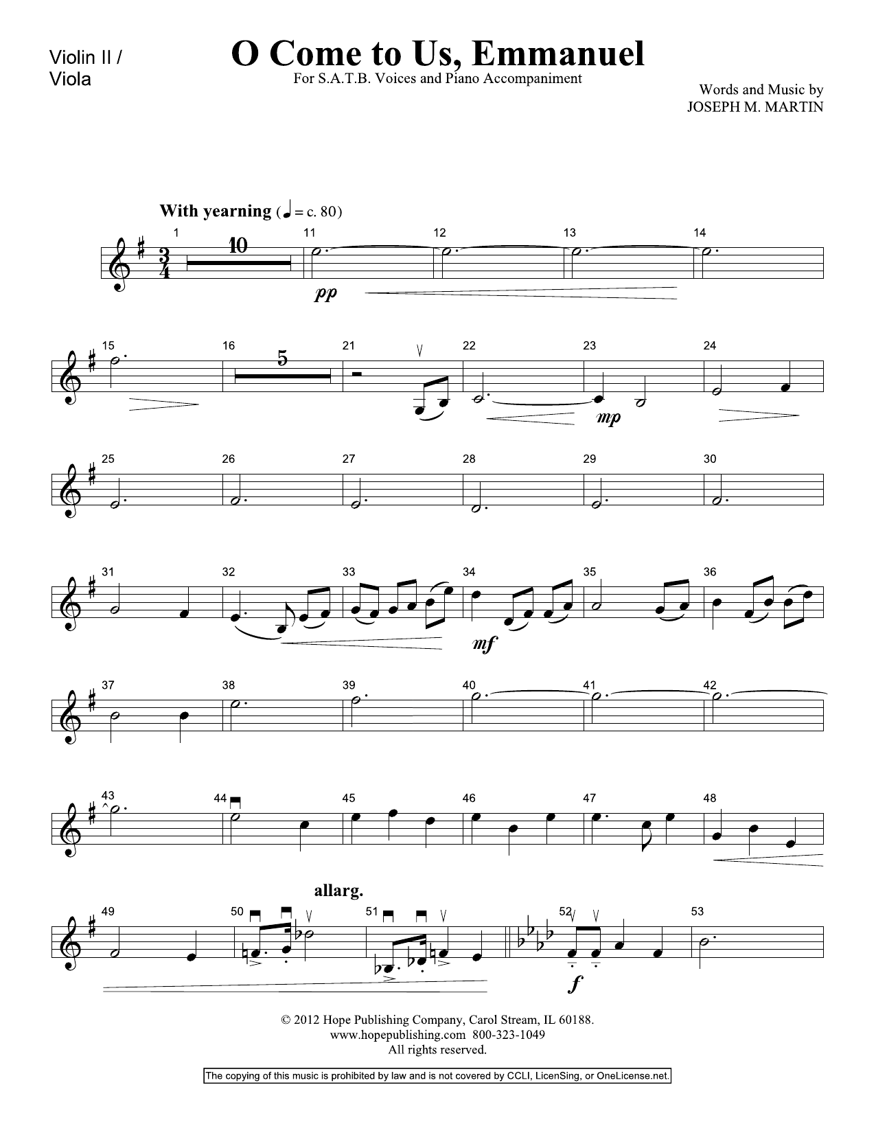 Download Joseph M. Martin O Come To Us, Emmanuel - Violin 2 Sheet Music and learn how to play Choir Instrumental Pak PDF digital score in minutes
