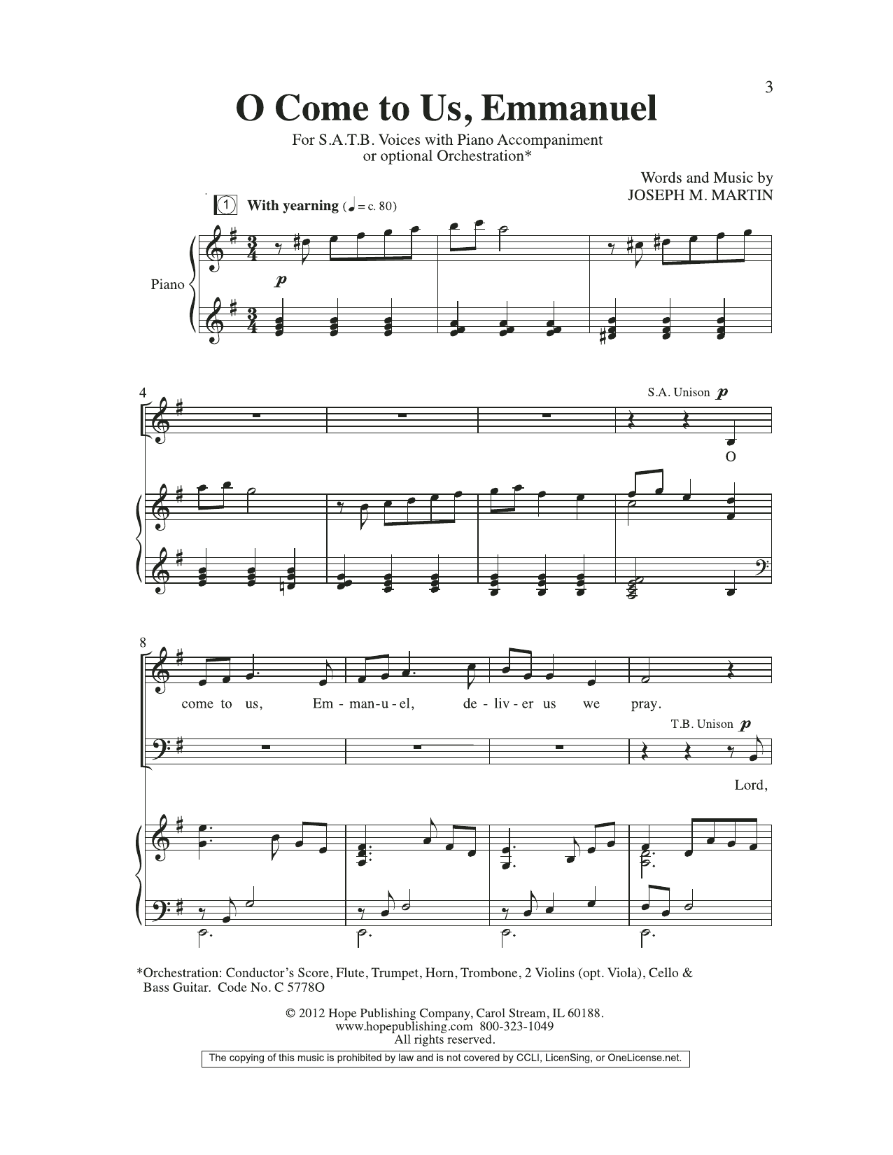 Download Joseph M. Martin O Come To Us, Emmanuel Sheet Music and learn how to play SATB Choir PDF digital score in minutes