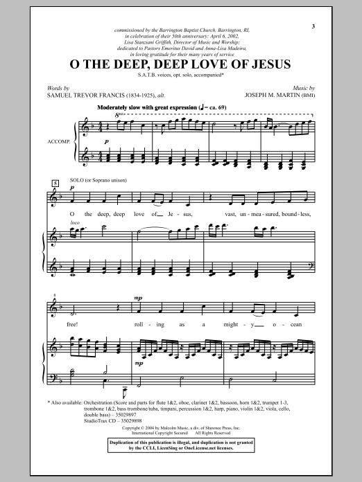 Download Joseph M. Martin O The Deep, Deep Love Of Jesus Sheet Music and learn how to play SATB PDF digital score in minutes