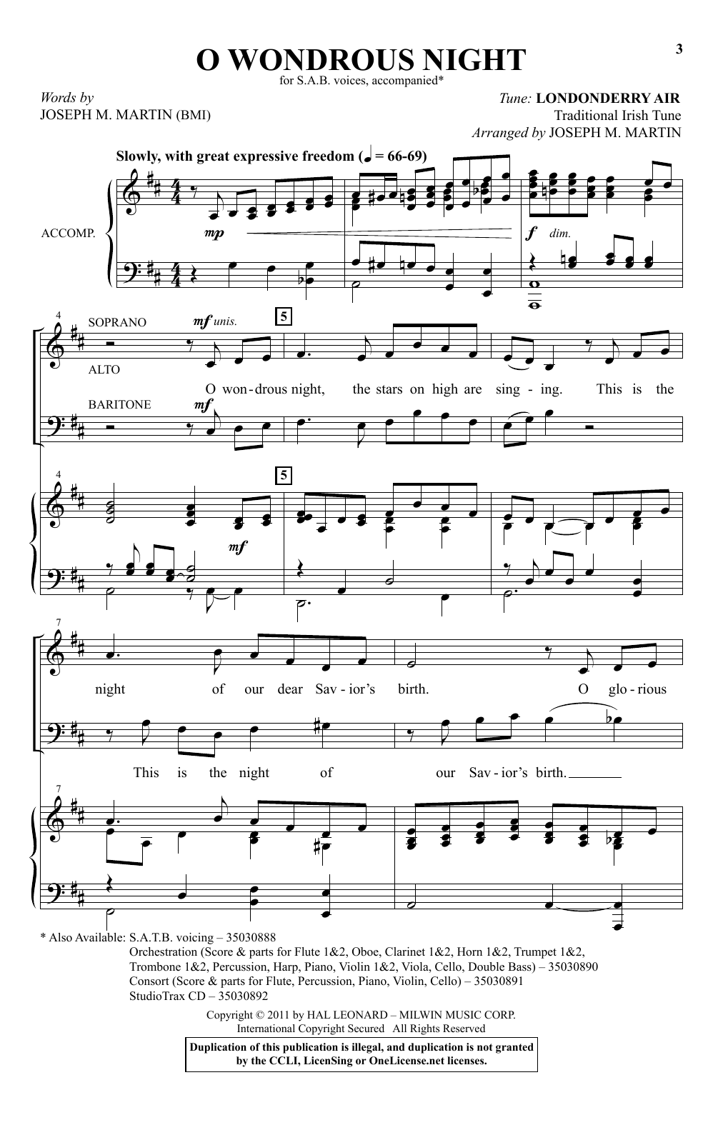 Download Joseph M. Martin O Wondrous Night Sheet Music and learn how to play SAB PDF digital score in minutes