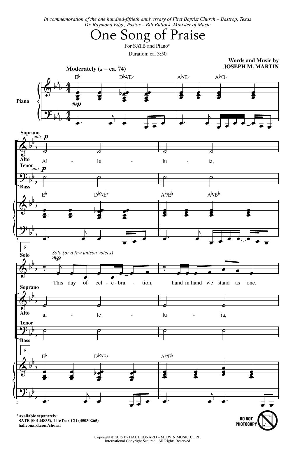 Download Joseph M. Martin One Song Of Praise Sheet Music and learn how to play SATB PDF digital score in minutes