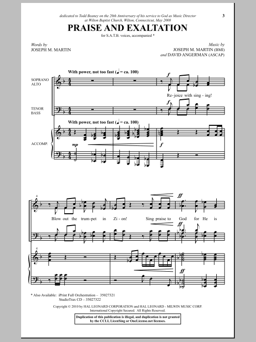 Download Joseph M. Martin Praise And Exaltation Sheet Music and learn how to play SATB Choir PDF digital score in minutes