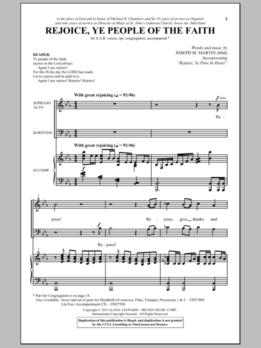 Download Joseph M. Martin Rejoice, Ye People Of The Faith Sheet Music and learn how to play SAB PDF digital score in minutes