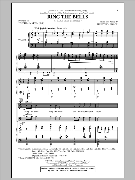 Download Joseph M. Martin Ring The Bells Sheet Music and learn how to play SATB PDF digital score in minutes