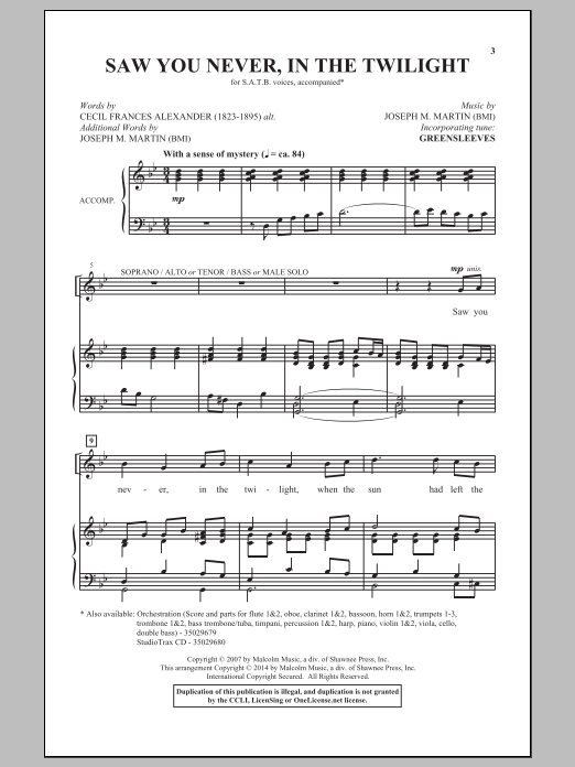 Download Joseph M. Martin Saw You Never, In The Twilight Sheet Music and learn how to play SATB PDF digital score in minutes