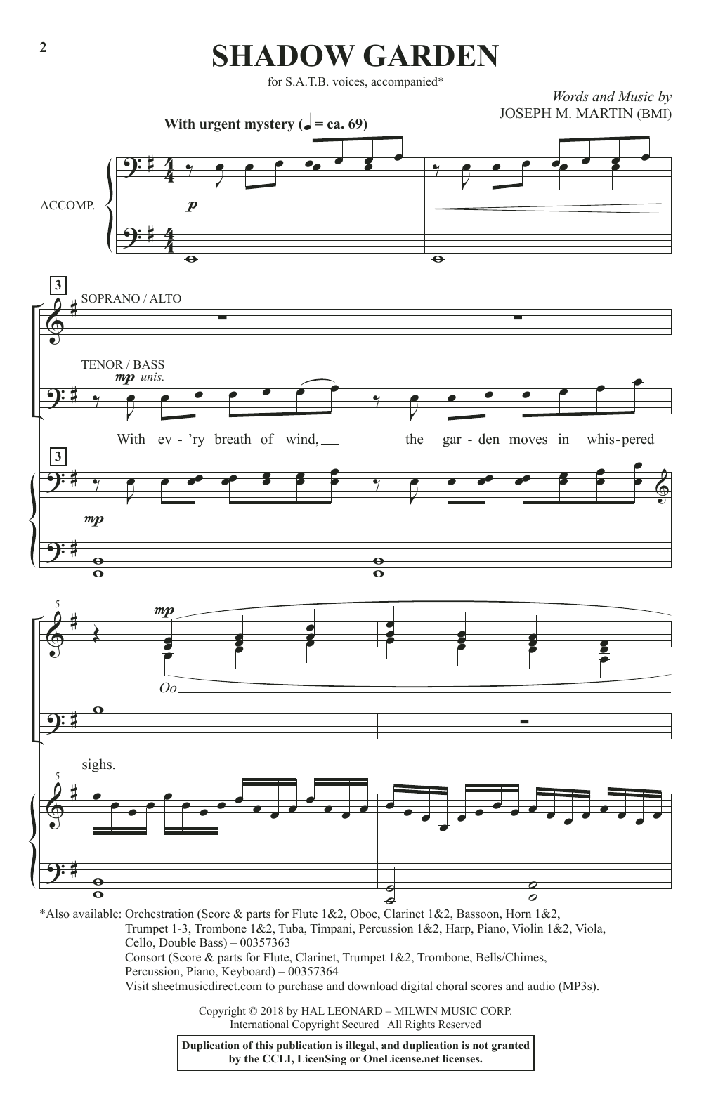 Download Joseph M. Martin Shadow Garden Sheet Music and learn how to play SATB Choir PDF digital score in minutes