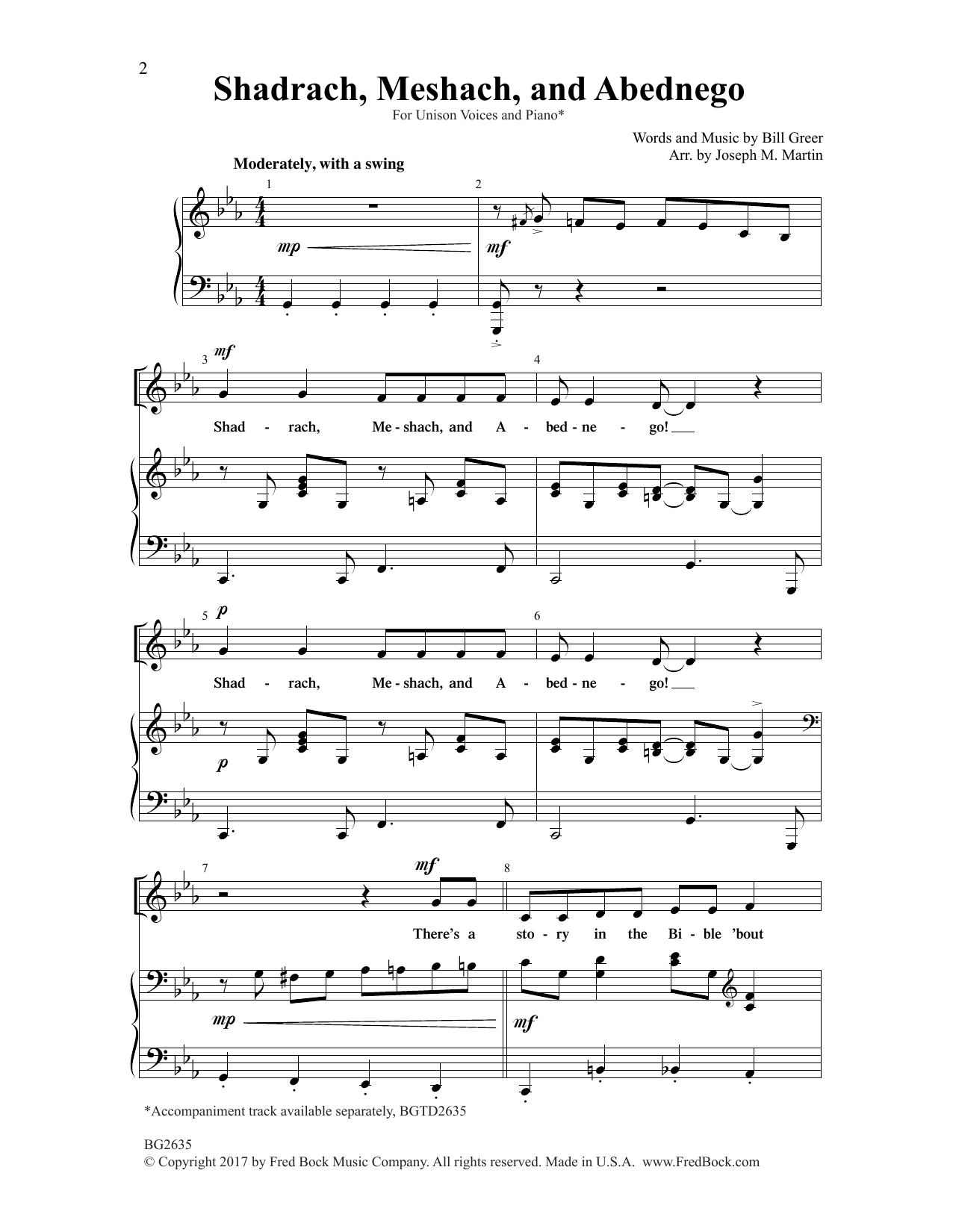 Download Joseph M. Martin Shadrach, Meshach and Abednego Sheet Music and learn how to play Unison Choir PDF digital score in minutes