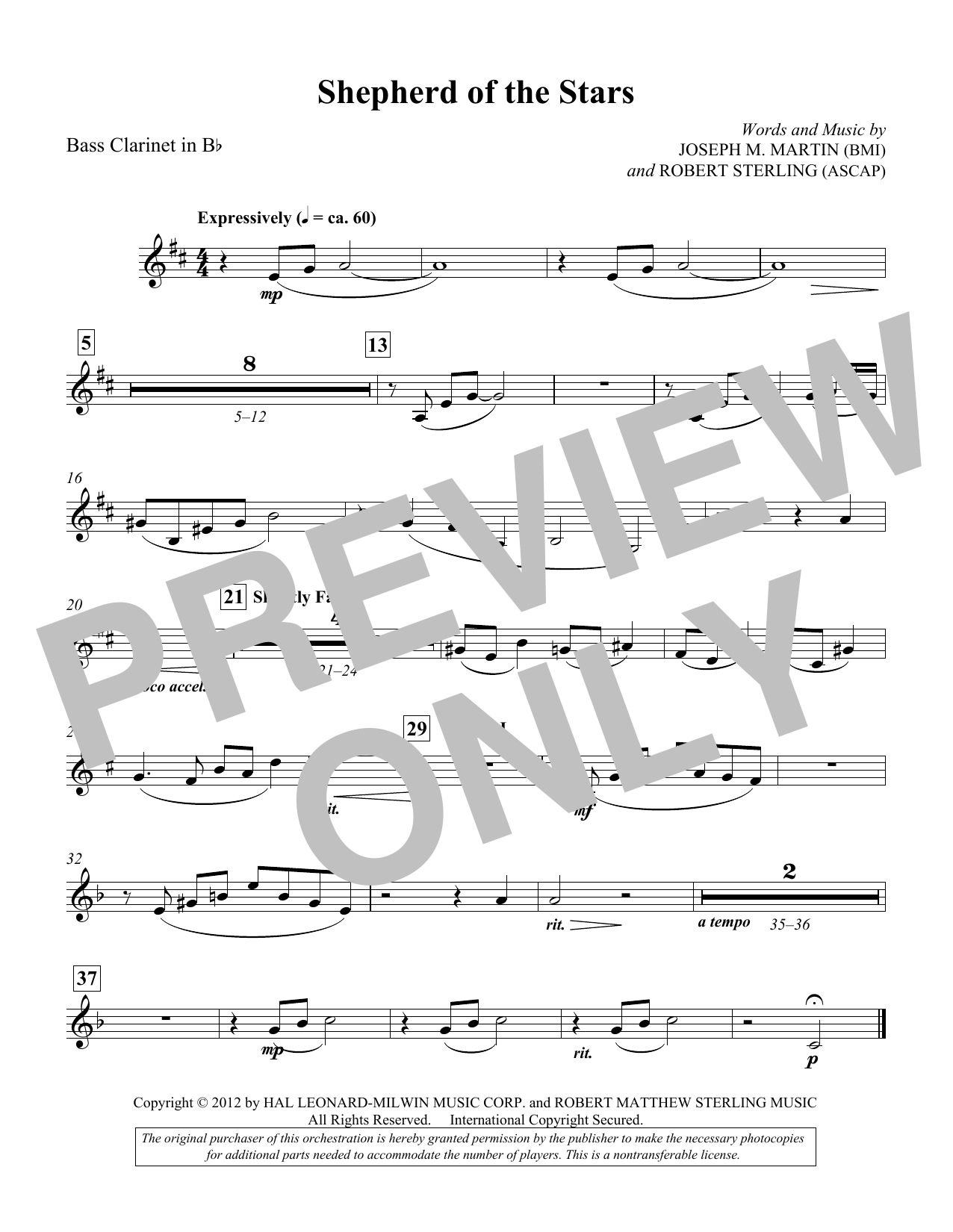 Download Joseph M. Martin Shepherd Of The Stars - Bass Clarinet in Bb Sheet Music and learn how to play Choir Instrumental Pak PDF digital score in minutes