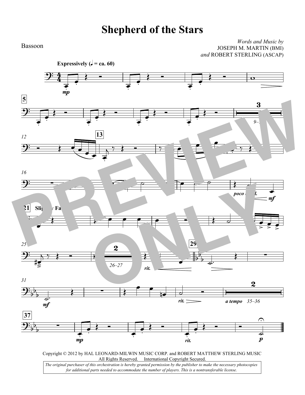 Download Joseph M. Martin Shepherd Of The Stars - Bassoon Sheet Music and learn how to play Choir Instrumental Pak PDF digital score in minutes