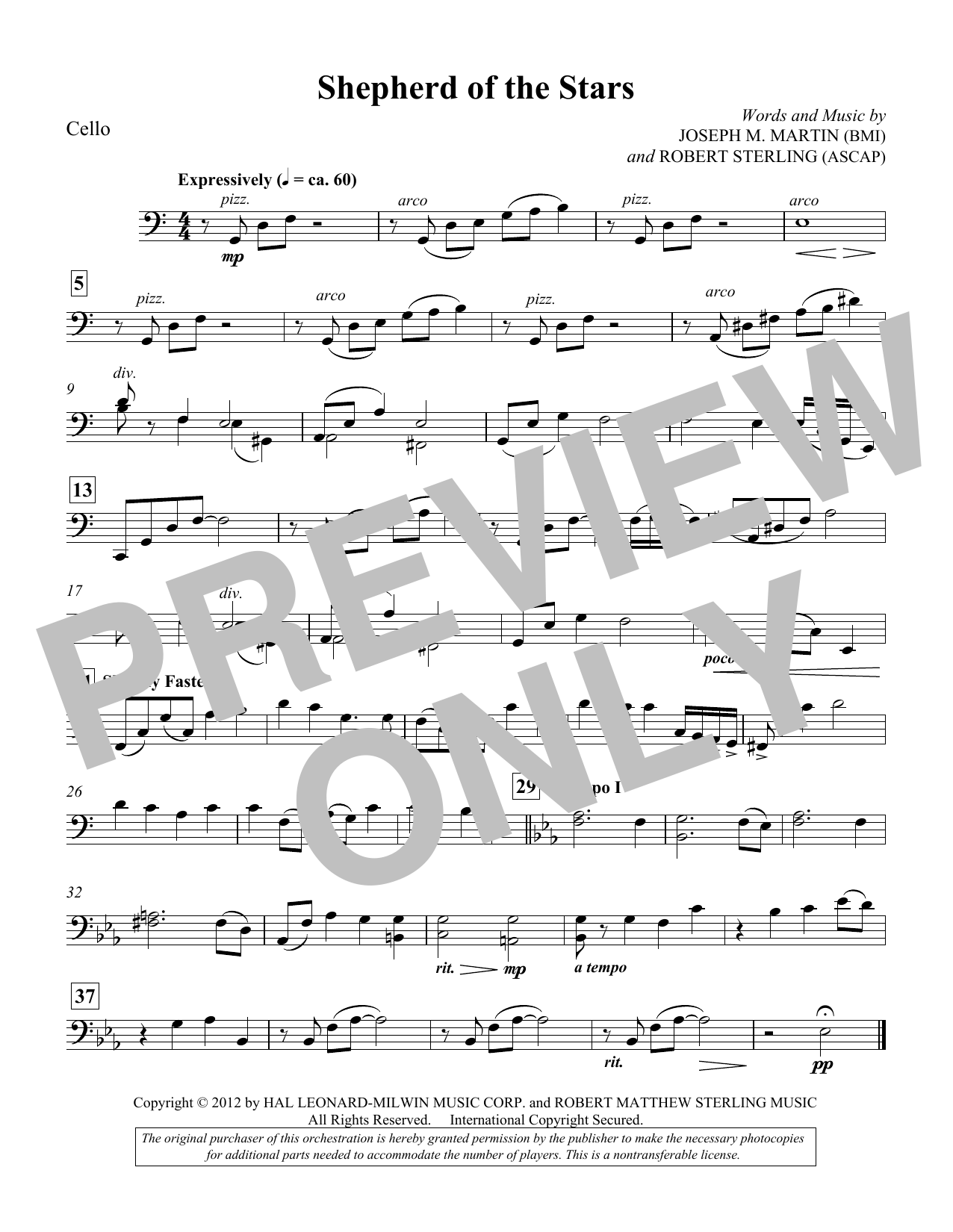 Download Joseph M. Martin Shepherd Of The Stars - Cello Sheet Music and learn how to play Choir Instrumental Pak PDF digital score in minutes