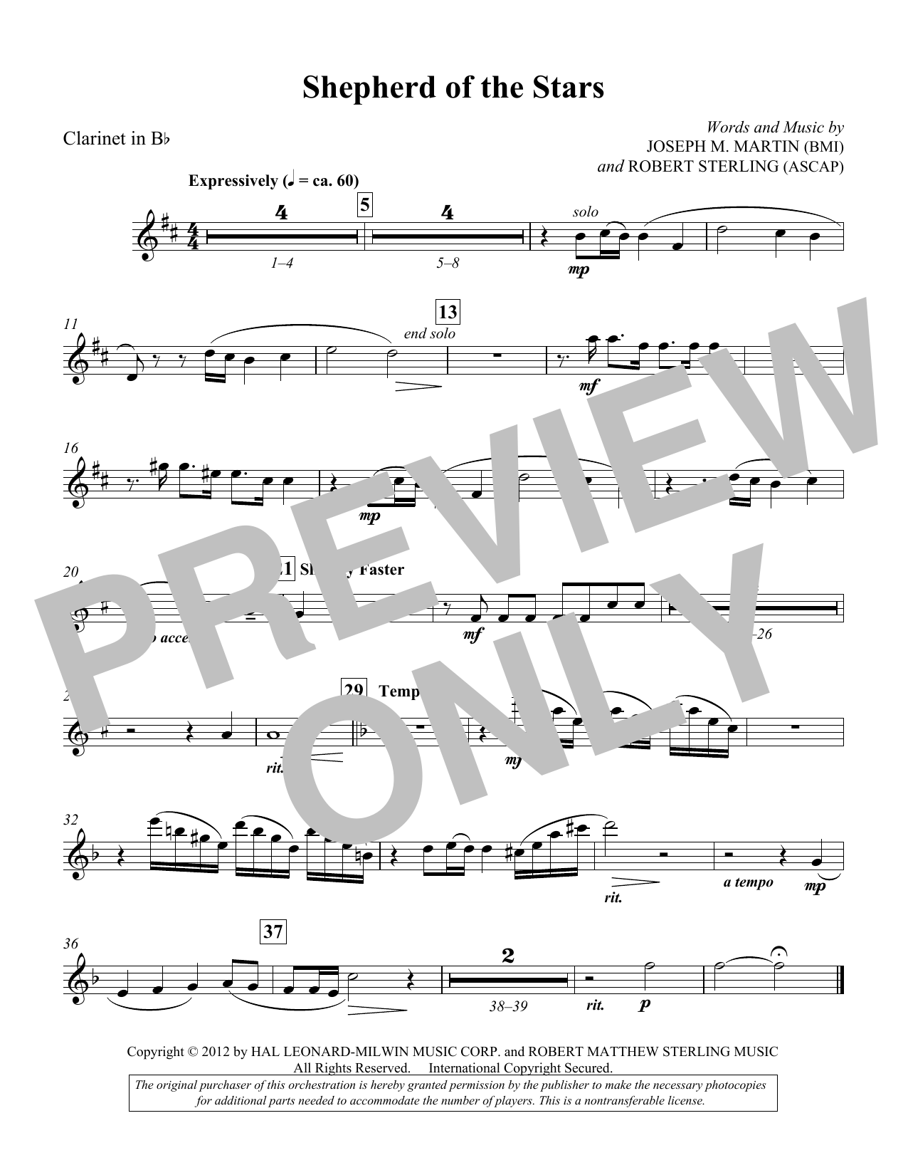 Download Joseph M. Martin Shepherd Of The Stars - Clarinet Sheet Music and learn how to play Choir Instrumental Pak PDF digital score in minutes