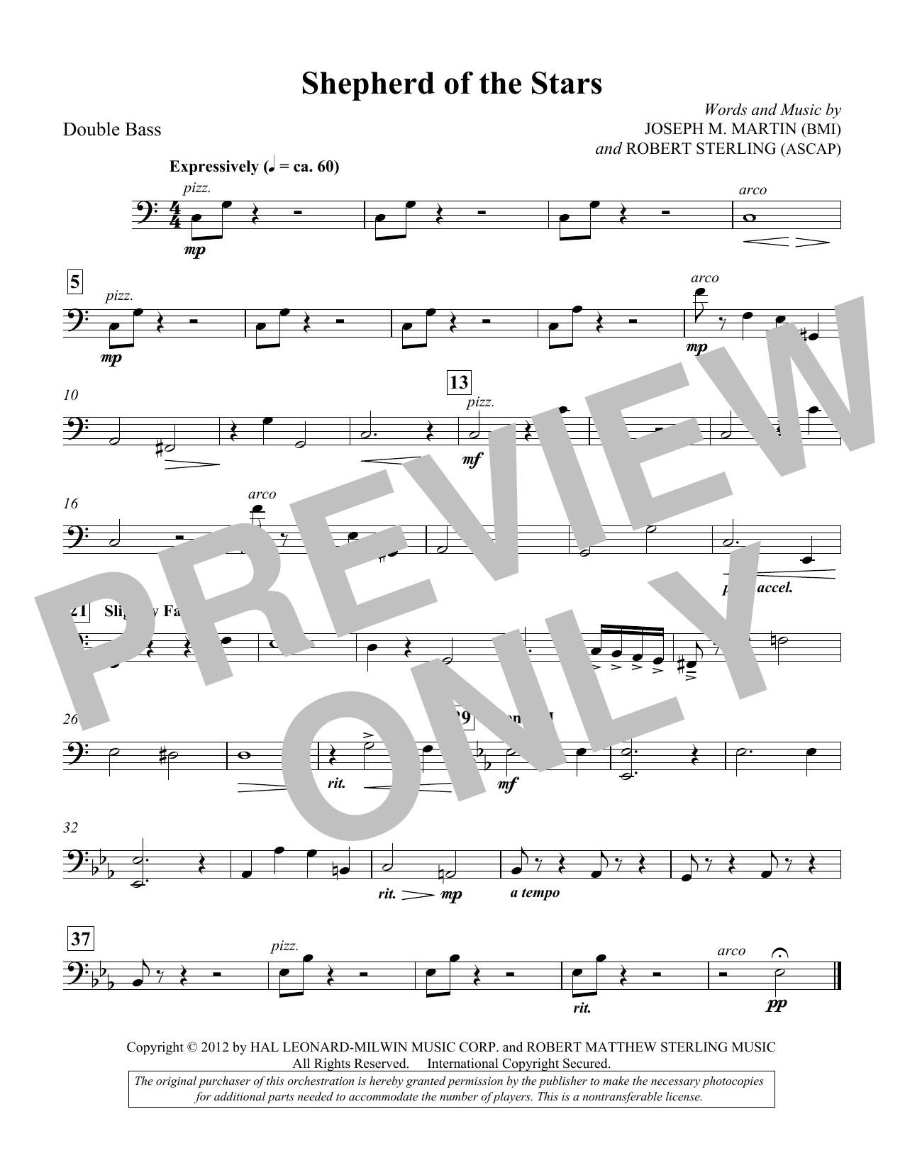 Download Joseph M. Martin Shepherd Of The Stars - Double Bass Sheet Music and learn how to play Choir Instrumental Pak PDF digital score in minutes