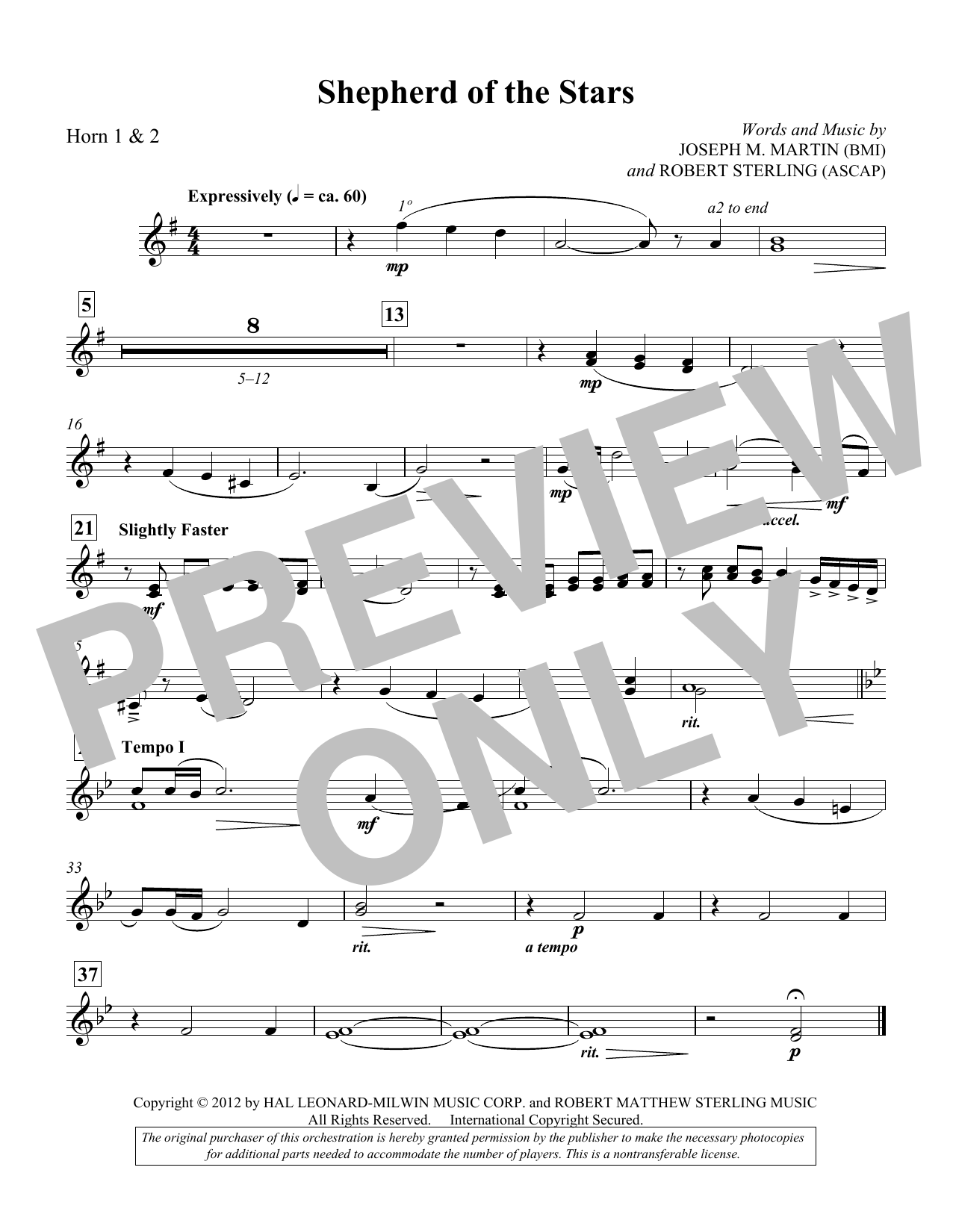 Download Joseph M. Martin Shepherd Of The Stars - F Horn 1,2 Sheet Music and learn how to play Choir Instrumental Pak PDF digital score in minutes