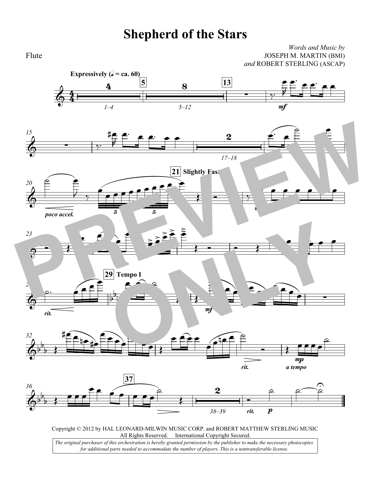 Download Joseph M. Martin Shepherd Of The Stars - Flute Sheet Music and learn how to play Choir Instrumental Pak PDF digital score in minutes