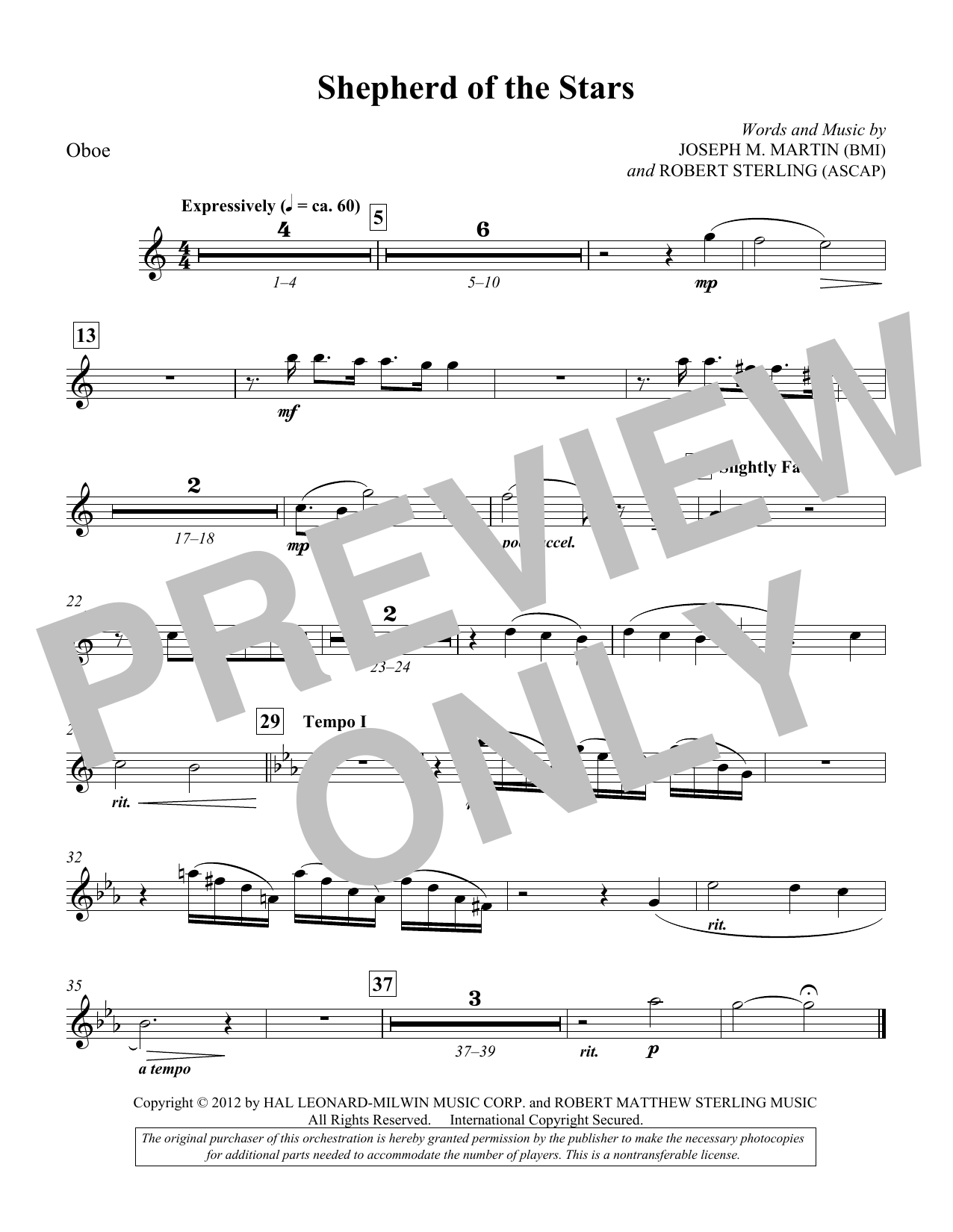 Download Joseph M. Martin Shepherd Of The Stars - Oboe Sheet Music and learn how to play Choir Instrumental Pak PDF digital score in minutes