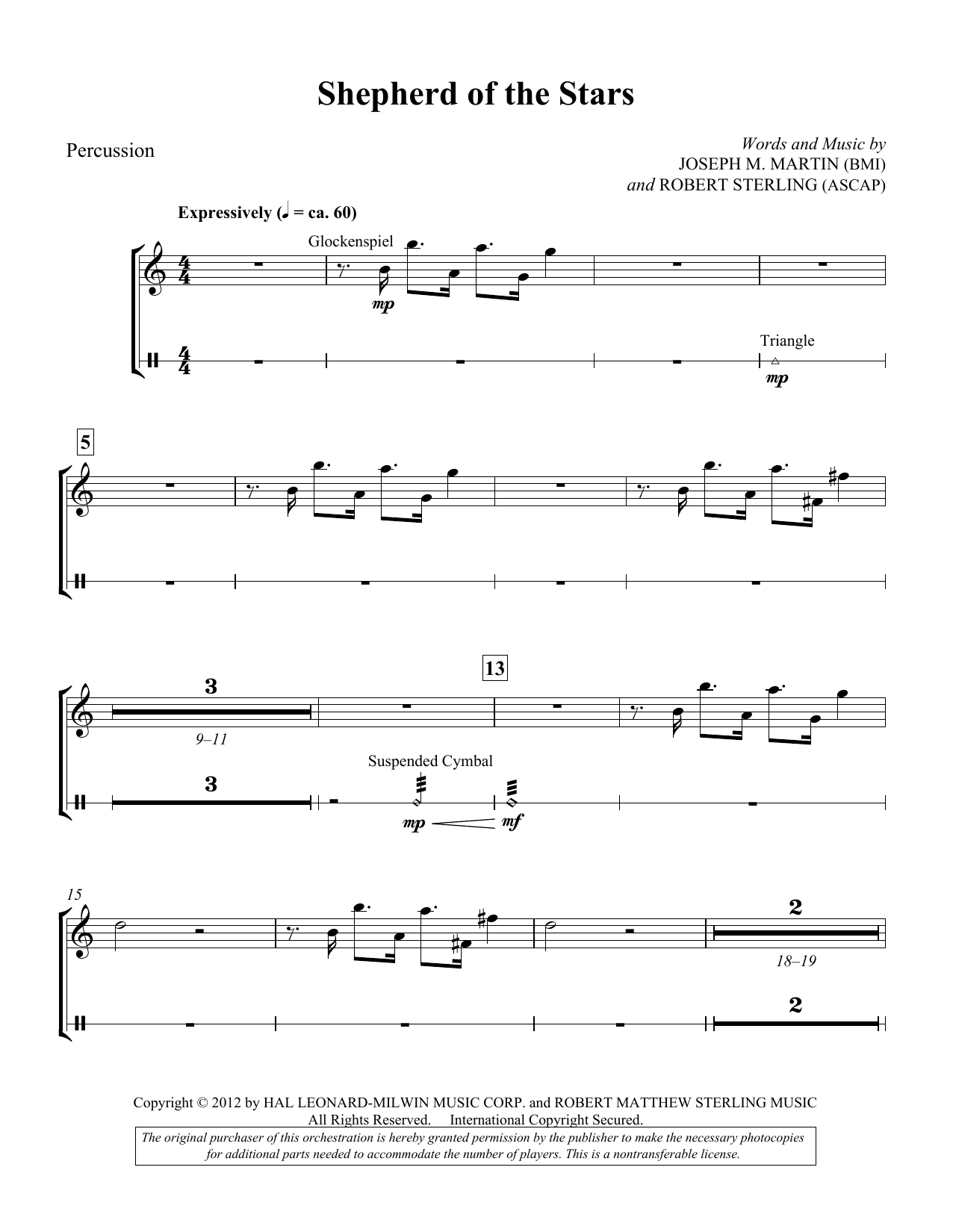 Download Joseph M. Martin Shepherd Of The Stars - Percussion Sheet Music and learn how to play Choir Instrumental Pak PDF digital score in minutes