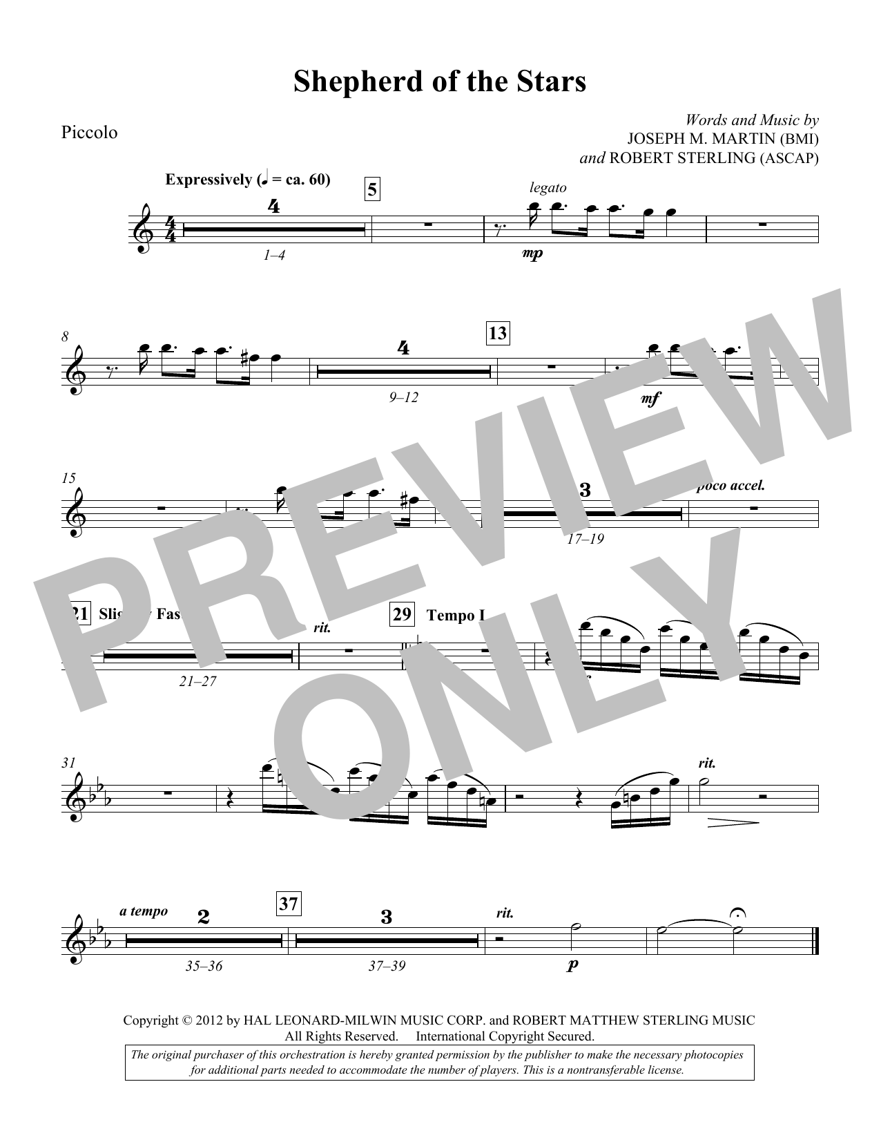 Download Joseph M. Martin Shepherd Of The Stars - Piccolo Sheet Music and learn how to play Choir Instrumental Pak PDF digital score in minutes
