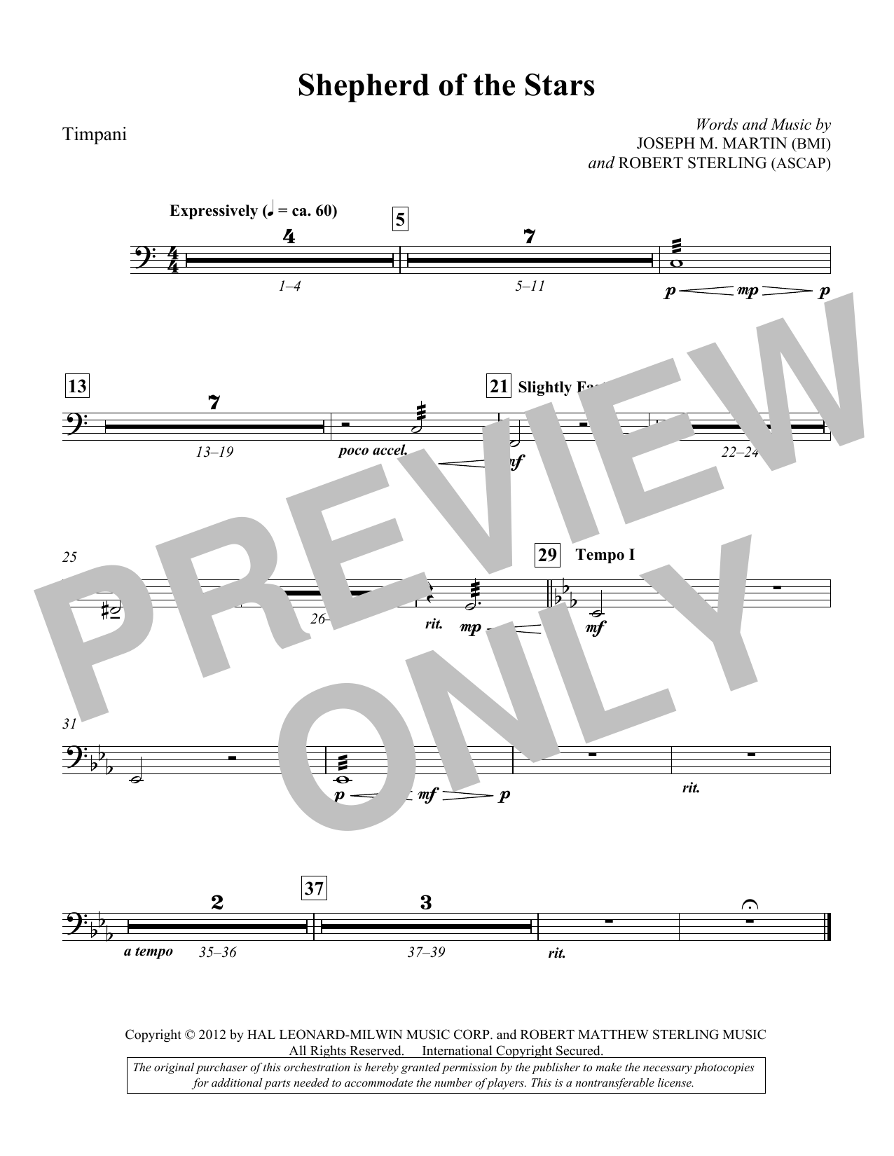 Download Joseph M. Martin Shepherd Of The Stars - Timpani Sheet Music and learn how to play Choir Instrumental Pak PDF digital score in minutes