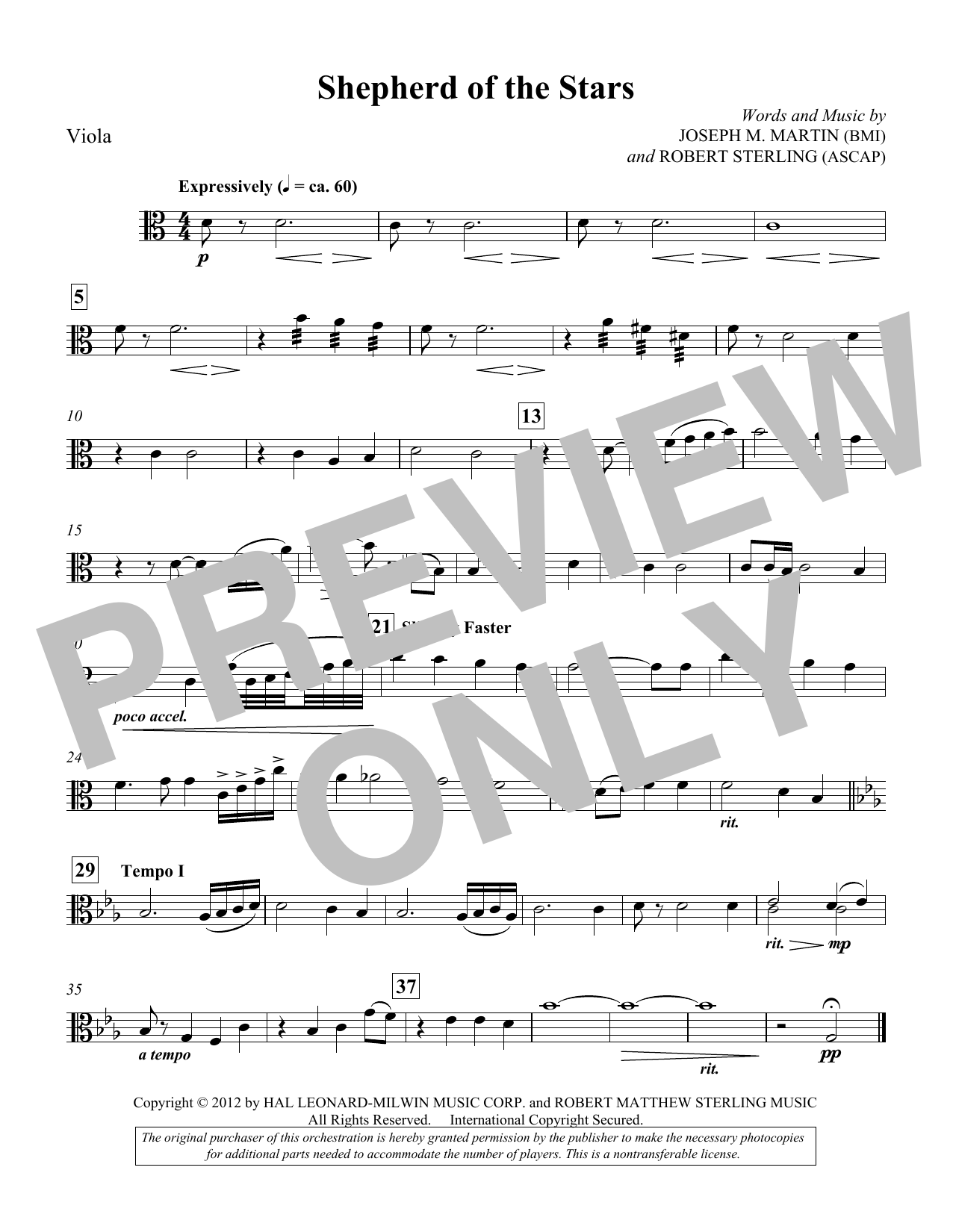 Download Joseph M. Martin Shepherd Of The Stars - Viola Sheet Music and learn how to play Choir Instrumental Pak PDF digital score in minutes