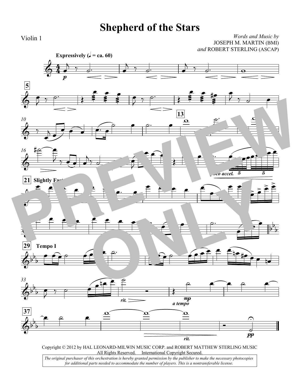 Download Joseph M. Martin Shepherd Of The Stars - Violin 1 Sheet Music and learn how to play Choir Instrumental Pak PDF digital score in minutes