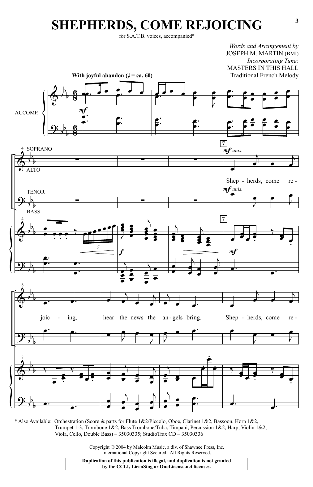 Download Joseph M. Martin Shepherds, Come Rejoicing Sheet Music and learn how to play SATB PDF digital score in minutes