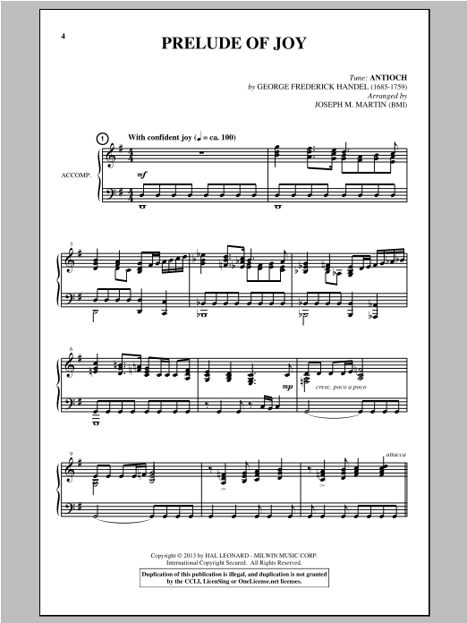 Download George Frideric Handel Prelude Of Joy (arr. Joseph M. Martin) Sheet Music and learn how to play SATB PDF digital score in minutes