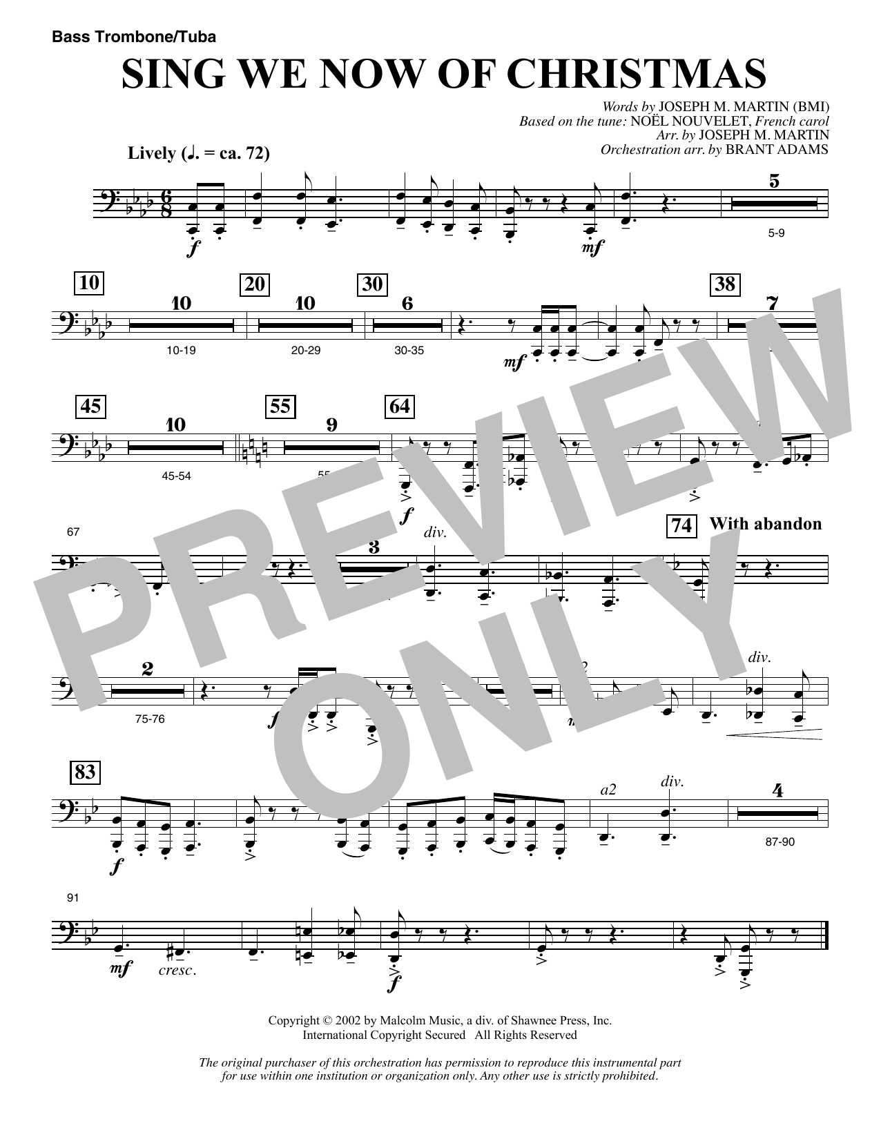 Download Joseph M. Martin Sing We Now Of Christmas (from Morning Star) - Bass Trombone/Tuba Sheet Music and learn how to play Choir Instrumental Pak PDF digital score in minutes