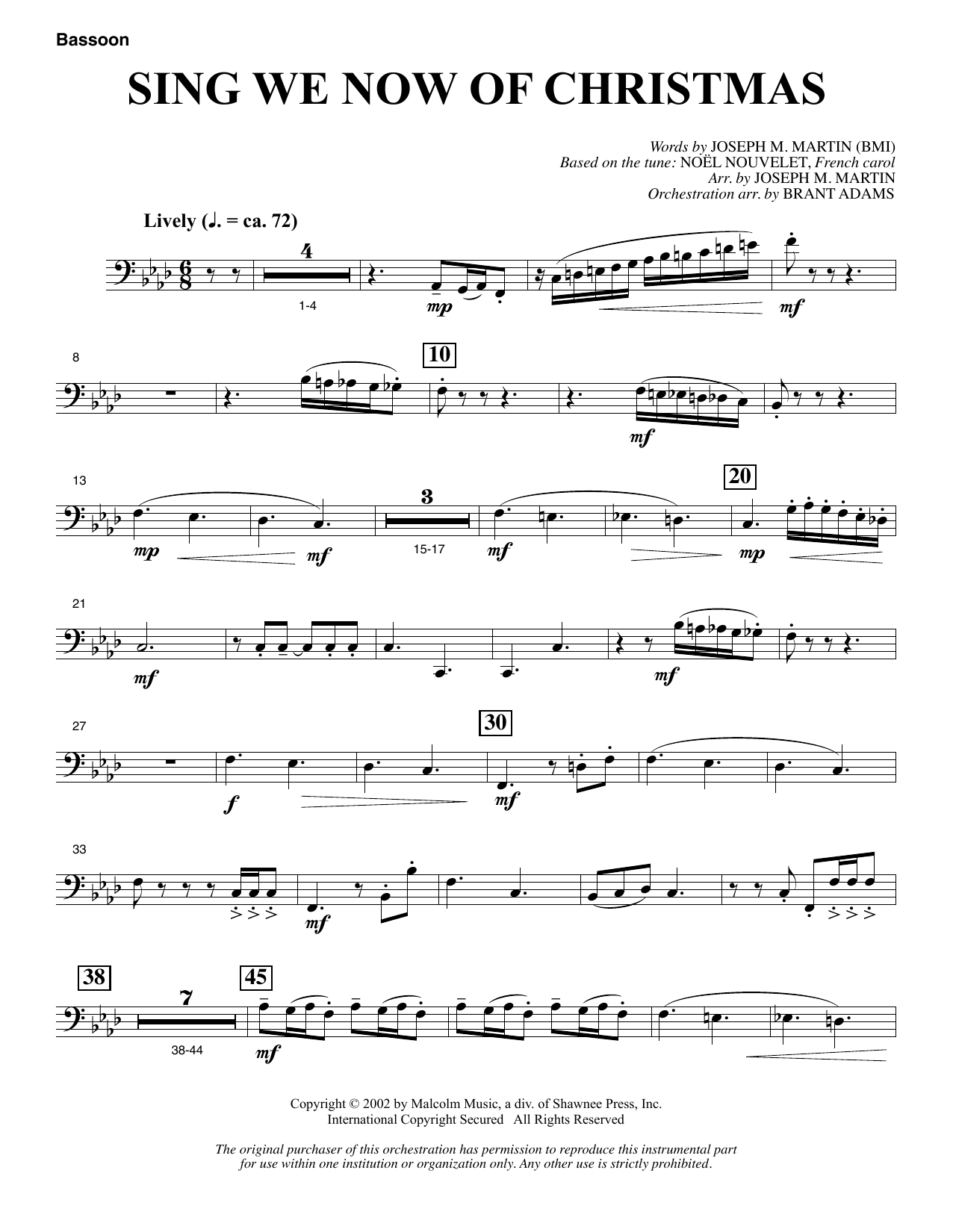 Download Joseph M. Martin Sing We Now Of Christmas (from Morning Star) - Bassoon Sheet Music and learn how to play Choir Instrumental Pak PDF digital score in minutes