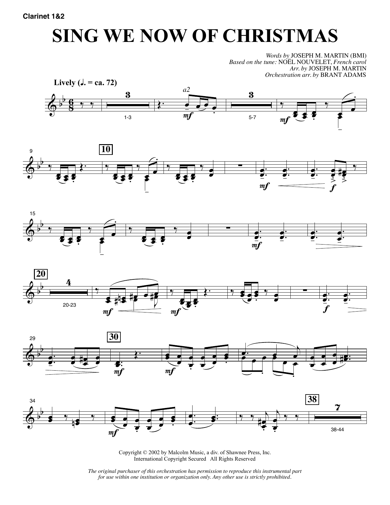 Download Joseph M. Martin Sing We Now Of Christmas (from Morning Star) - Bb Clarinet 1 & 2 Sheet Music and learn how to play Choir Instrumental Pak PDF digital score in minutes